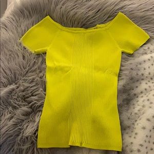 Highlighter yellow ribbed t shirt (stretchy)